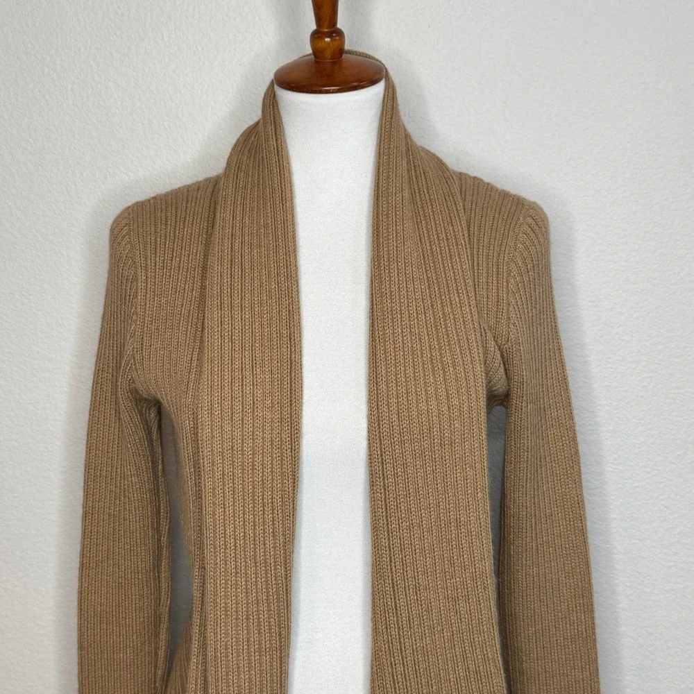 ALICIA PERU Alpaca Pima Cotton Blend Open Front Cardigan‎ Sweater SMALL Tan
